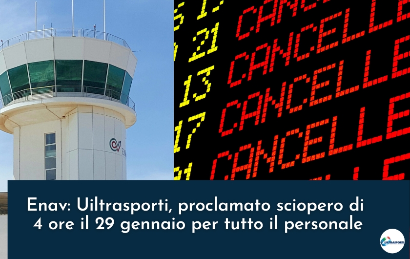 Enav: Uiltrasporti, Proclamato sciopero di 4 ore il 29 gennaio per tutto il personale. Possibili cancellazioni di voli in partenza e in arrivo sul territorio Nazionale.