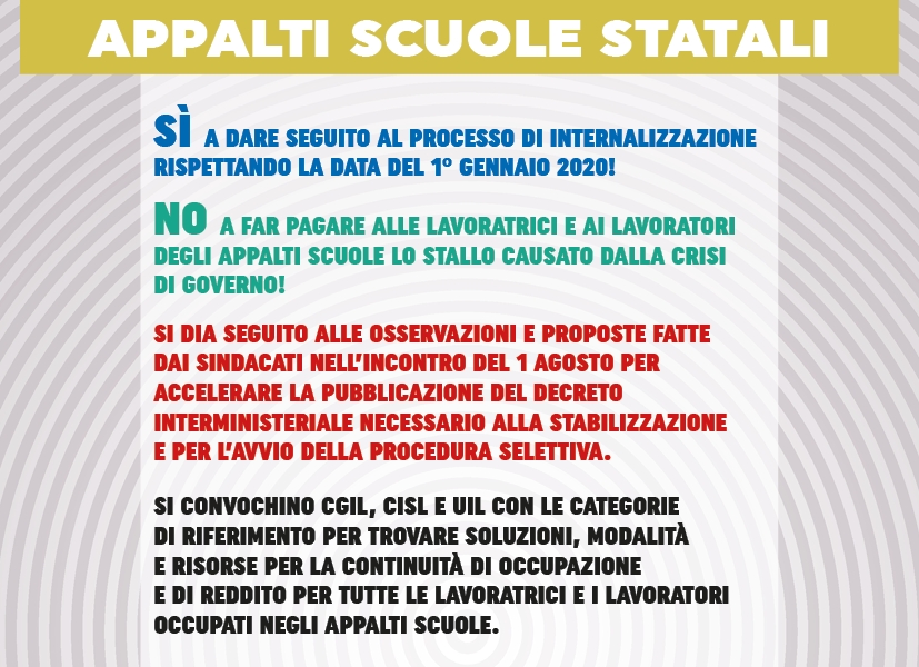 Appalti Scuole: urgente decreto internalizzazione, diversamente pronti alla mobilitazione