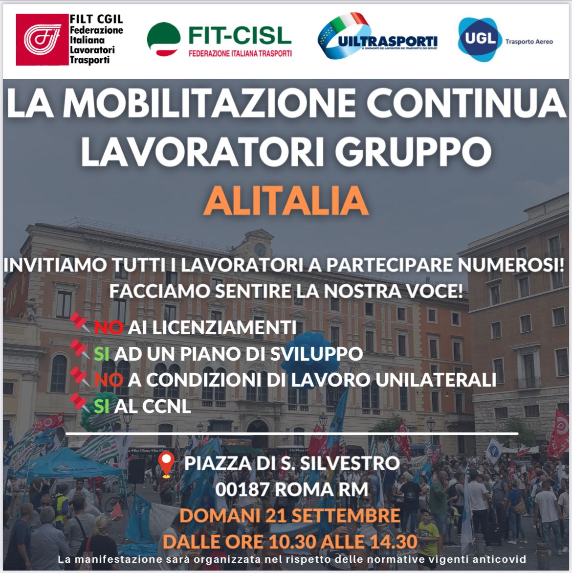 La mobilitazione dei lavoratori del gruppo Alitalia continua