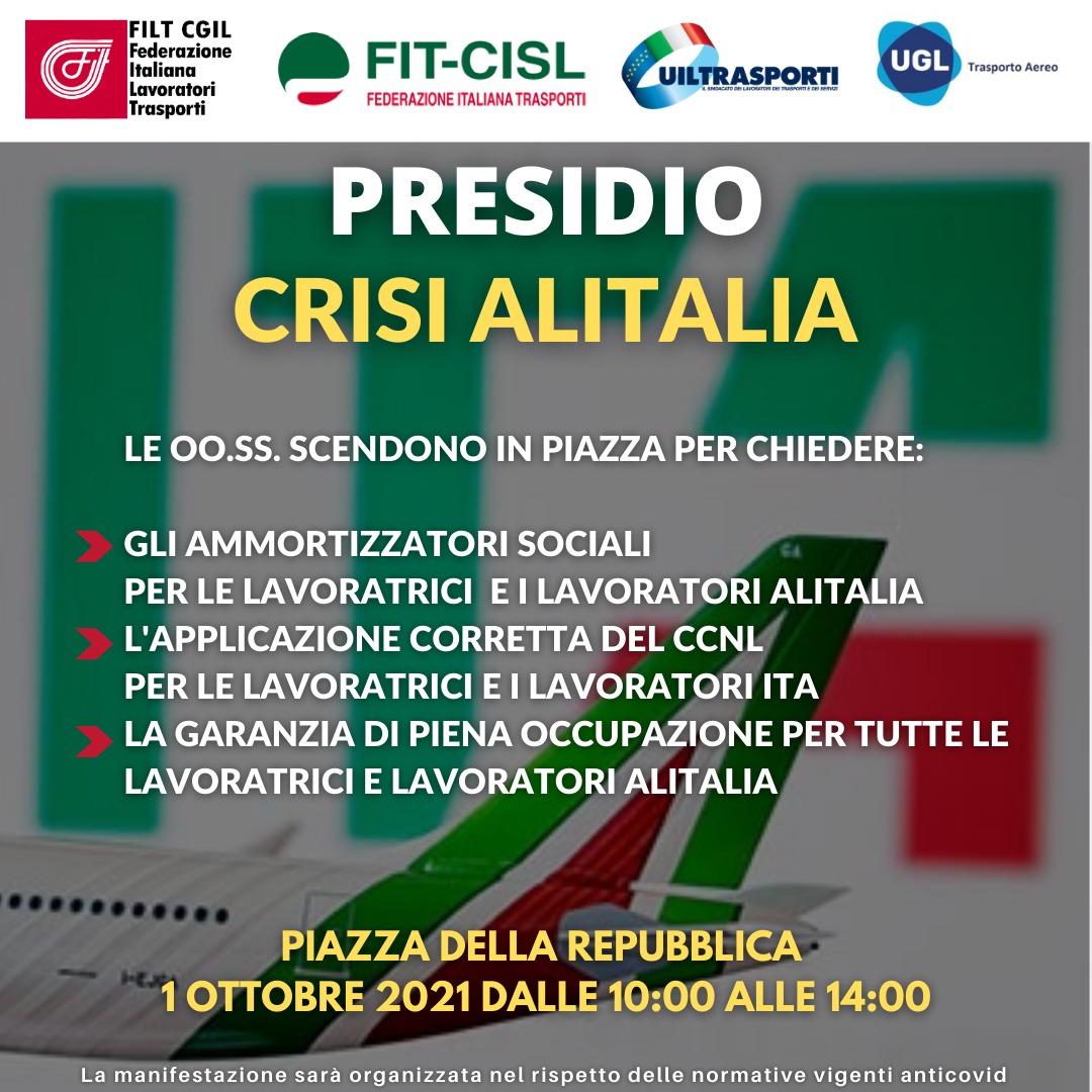 Presidio Crisi Alitalia - Piazza della Repubblica 1 ottobre 2021 dalle 10 alle 14 Roma