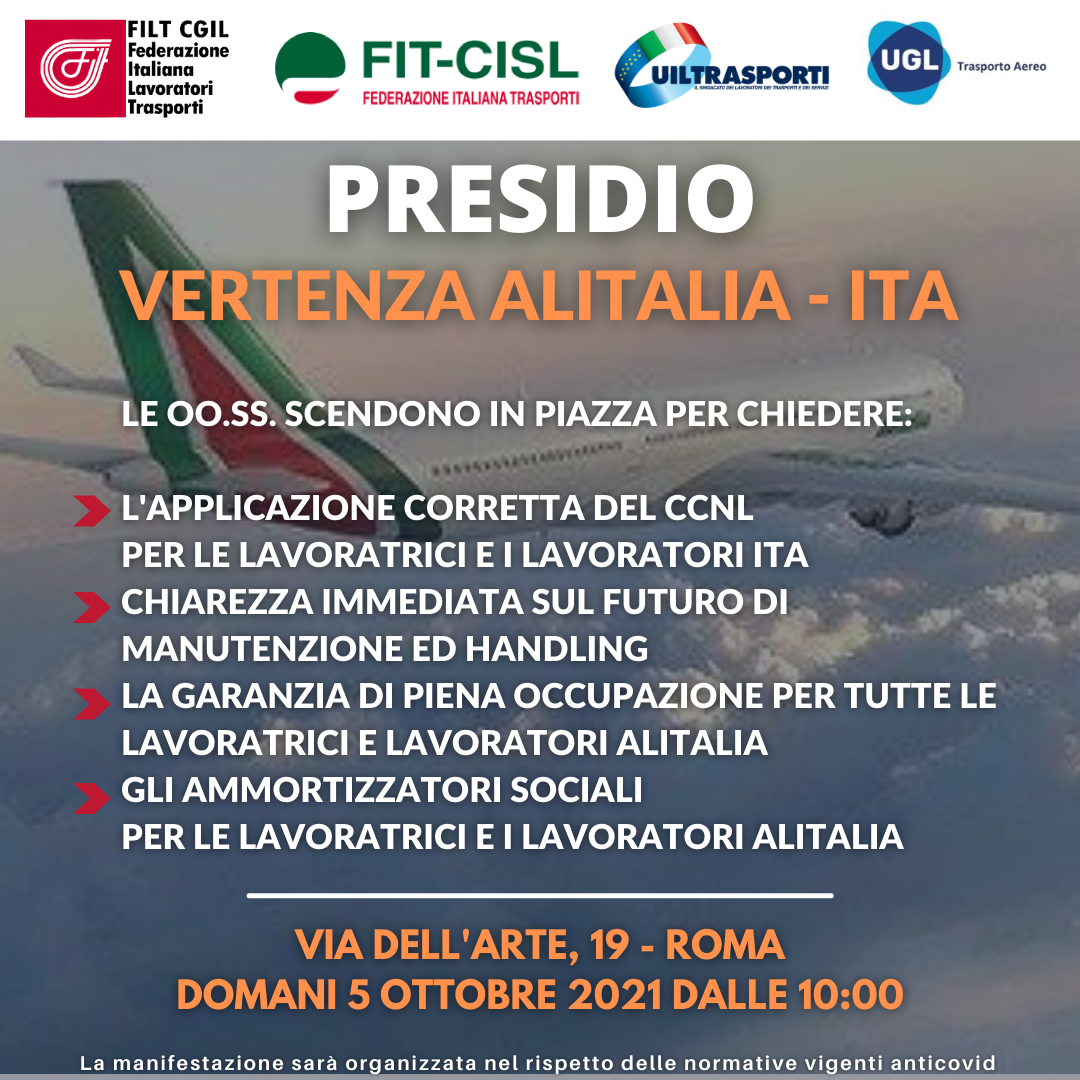 Presidio crisi Alitalia - via dell’arte 19, domani 5 ottobre 2021 dalle ore 10