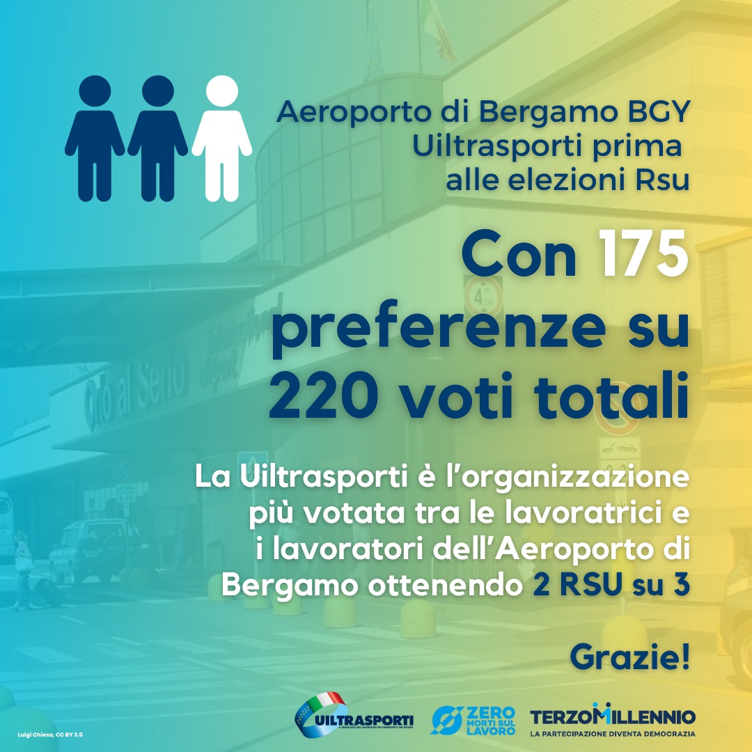 Aeroporto di Bergamo, Uiltrasporti prima organizzazione alle elezioni Rsu