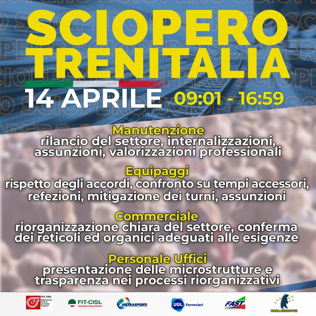 🔵Trenitalia; Sciopero 14 aprile 2023