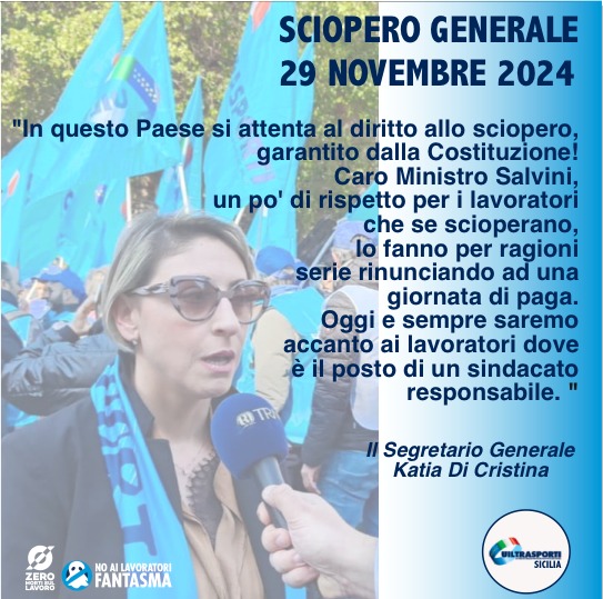 Sciopero Generale di CGIL e UIL: le parole della Segretaria Uiltrasporti Sicilia Katia Di Cristina