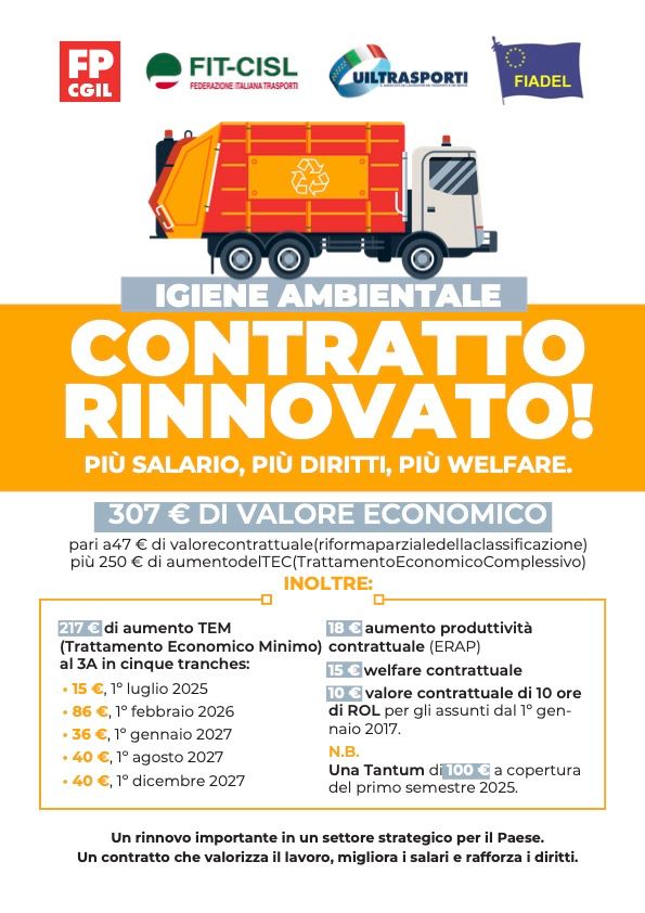 Igiene ambientale: sindacati, “sottoscritto rinnovo CCNL unico di settore, stop a sciopero”